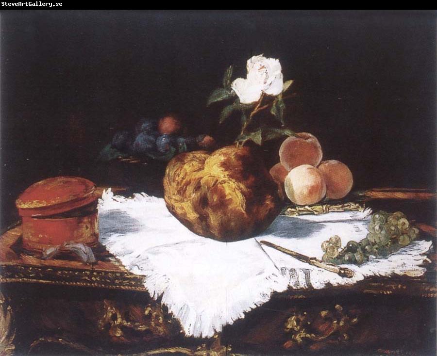 Edouard Manet Brioche with flower and fruits